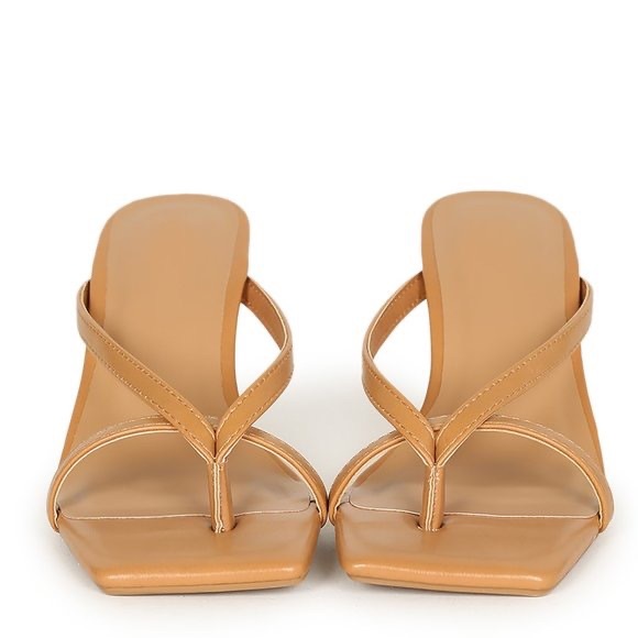 Like new! Slip On Stiletto Sandals Thong Square Toe - Picture 4 of 6